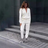 Dámský ležérní outfit – Měkký úplet – Top na zip – Zúžené kalhoty