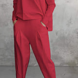 Dámská společenská souprava – Pohodlný střih – Měkký úplet – Rovné kalhoty