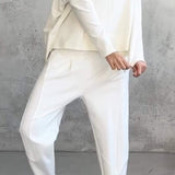 Dámská společenská souprava – Pohodlný střih – Měkký úplet – Rovné kalhoty