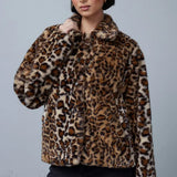 Vintage kabát s leopardím vzorem a límcem z umělé kožešiny