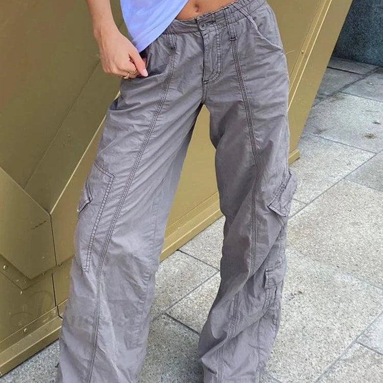 Nízké džíny Y2K s volným pasem a grunge vzorem