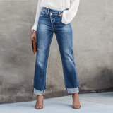 Dámské džíny - Džínovina - Vysoký pas - Slim Fit - Ohrnuté manžety