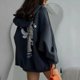 Volná mikina na zip v ležérním streetwear stylu s potiskem andělů