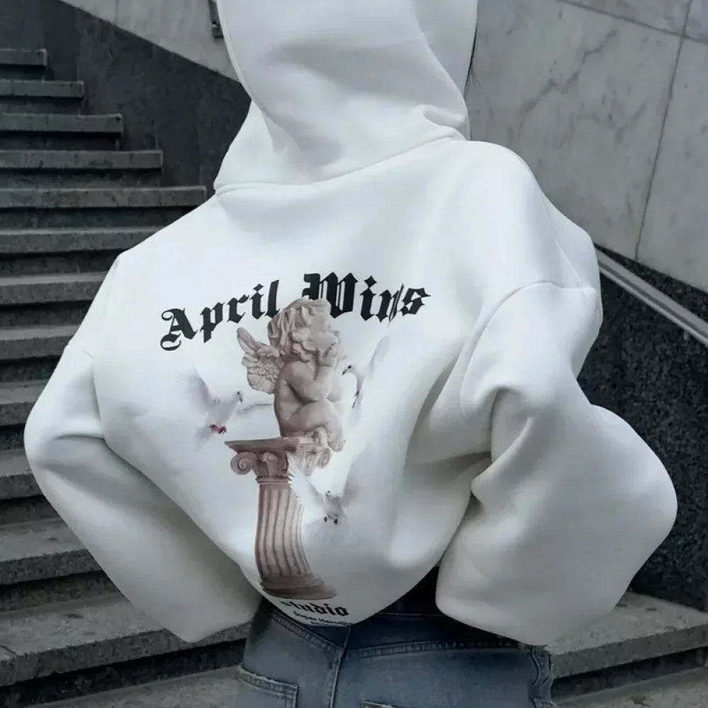 Volná mikina na zip v ležérním streetwear stylu s potiskem andělů