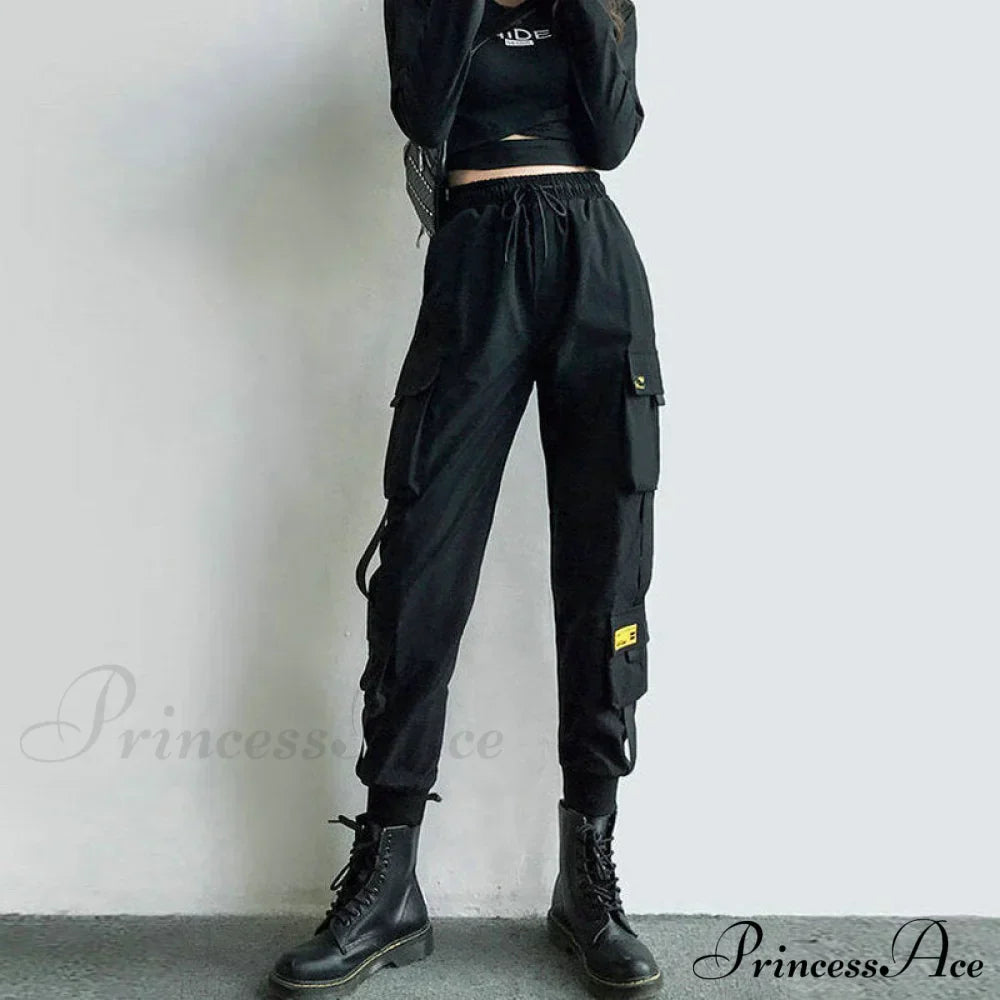Dámské černé punkové cargo joggingové kalhoty