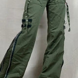 Nízkopasové rozšířené punkové cargo kalhoty se zapínáním na zip