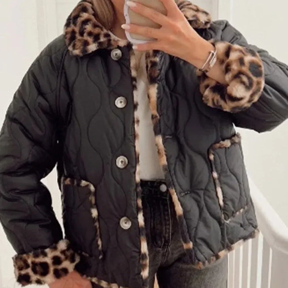 Oboustranný bavlněný kabát s leopardím potiskem