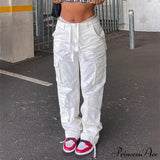 Streetwear kalhoty s kapsami, širokými nohavicemi a vysokým pasem, rovný střih.