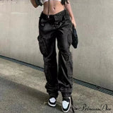 Streetwear kalhoty s kapsami, širokými nohavicemi a vysokým pasem, rovný střih.