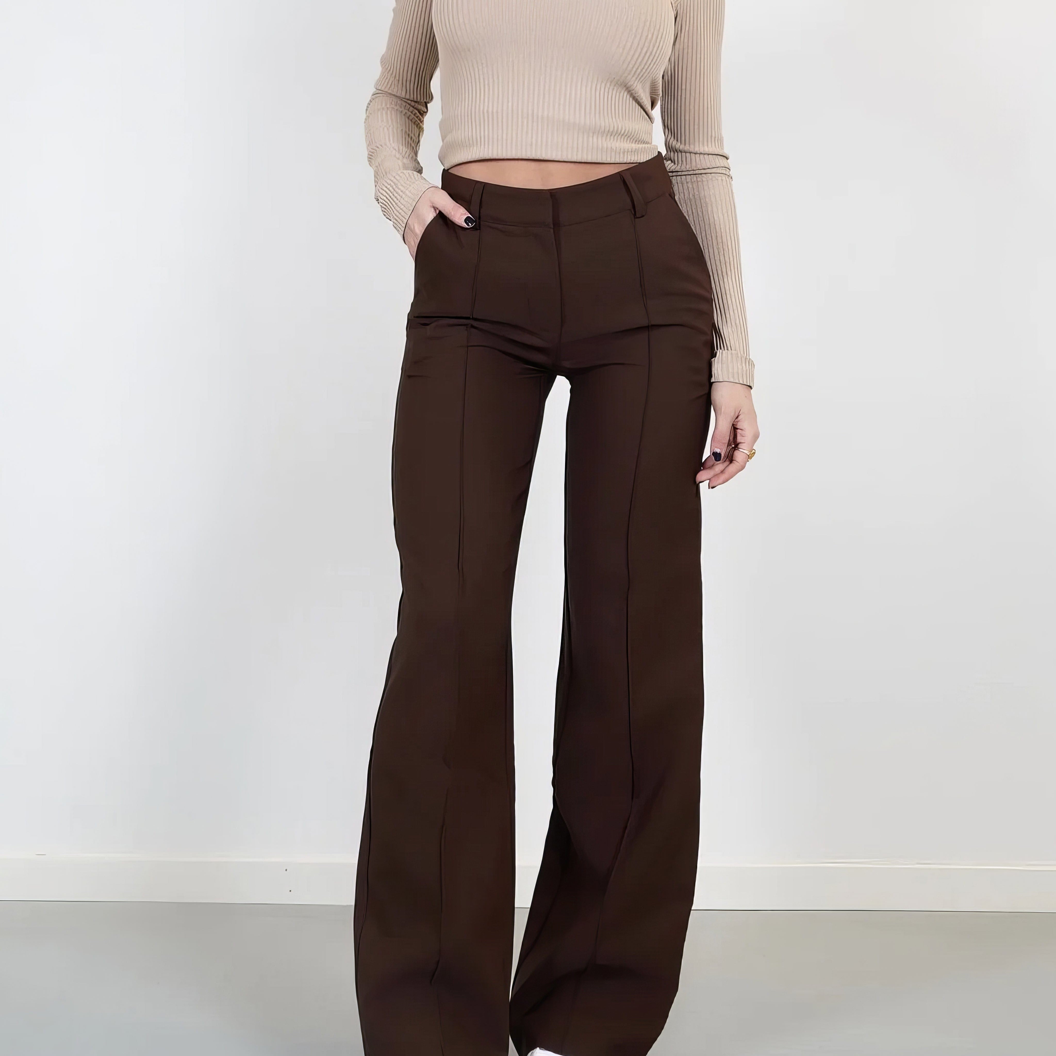 Dámské kalhoty - Vysoký pas - Široké nohavice - Elegantní a pohodlné