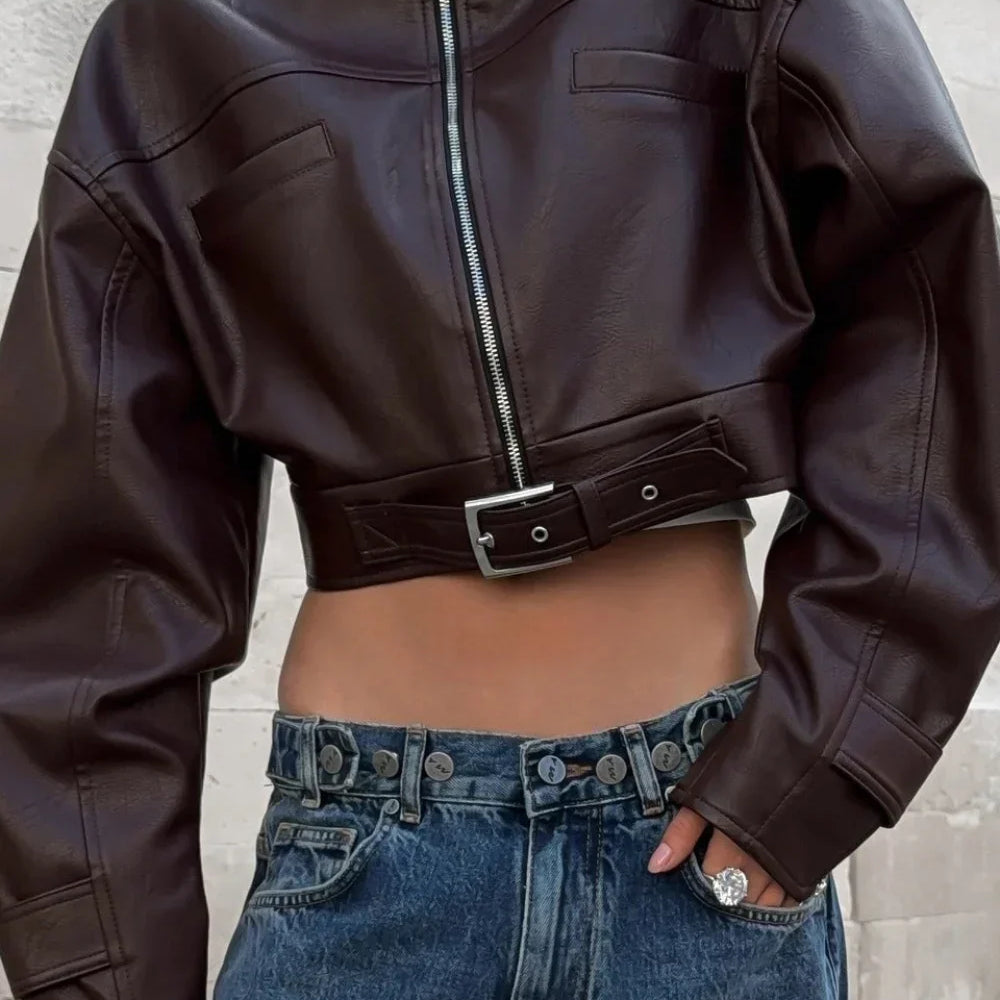 Vintage kožená motorkářská bunda se stojáčkem a zapínáním na zip