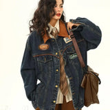Vintage funkčná bunda z vyšívaného denimu s širokými klopami
