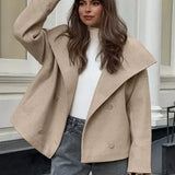 Vintage khaki dvouřadý kabát ze silné vlněné směsi