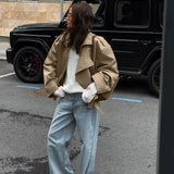 Vintage khaki oversized trenčkot s klopami