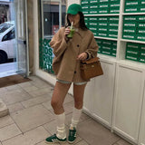 Vintage khaki vlněný kabát s klopami