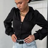 Bílá bavlněná halenka s nabíraným límcem a nafoukanými rukávy