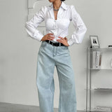 Bílá bavlněná halenka s nabíraným límcem a nafoukanými rukávy